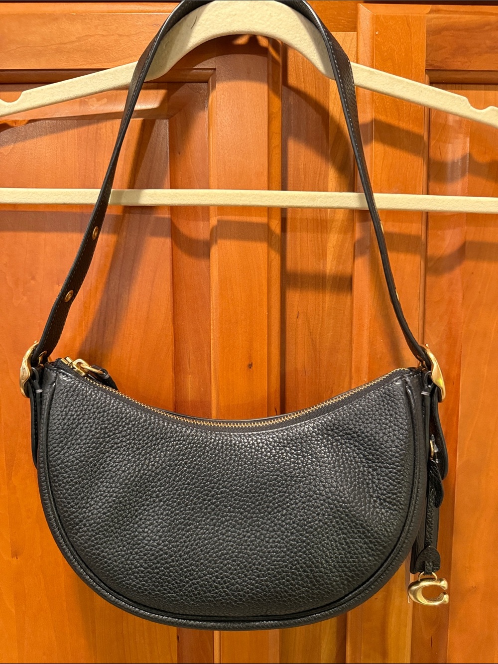 COACH Luna Handbag Moon Bag One Shoulder Soft Pebble Leather Black CC439